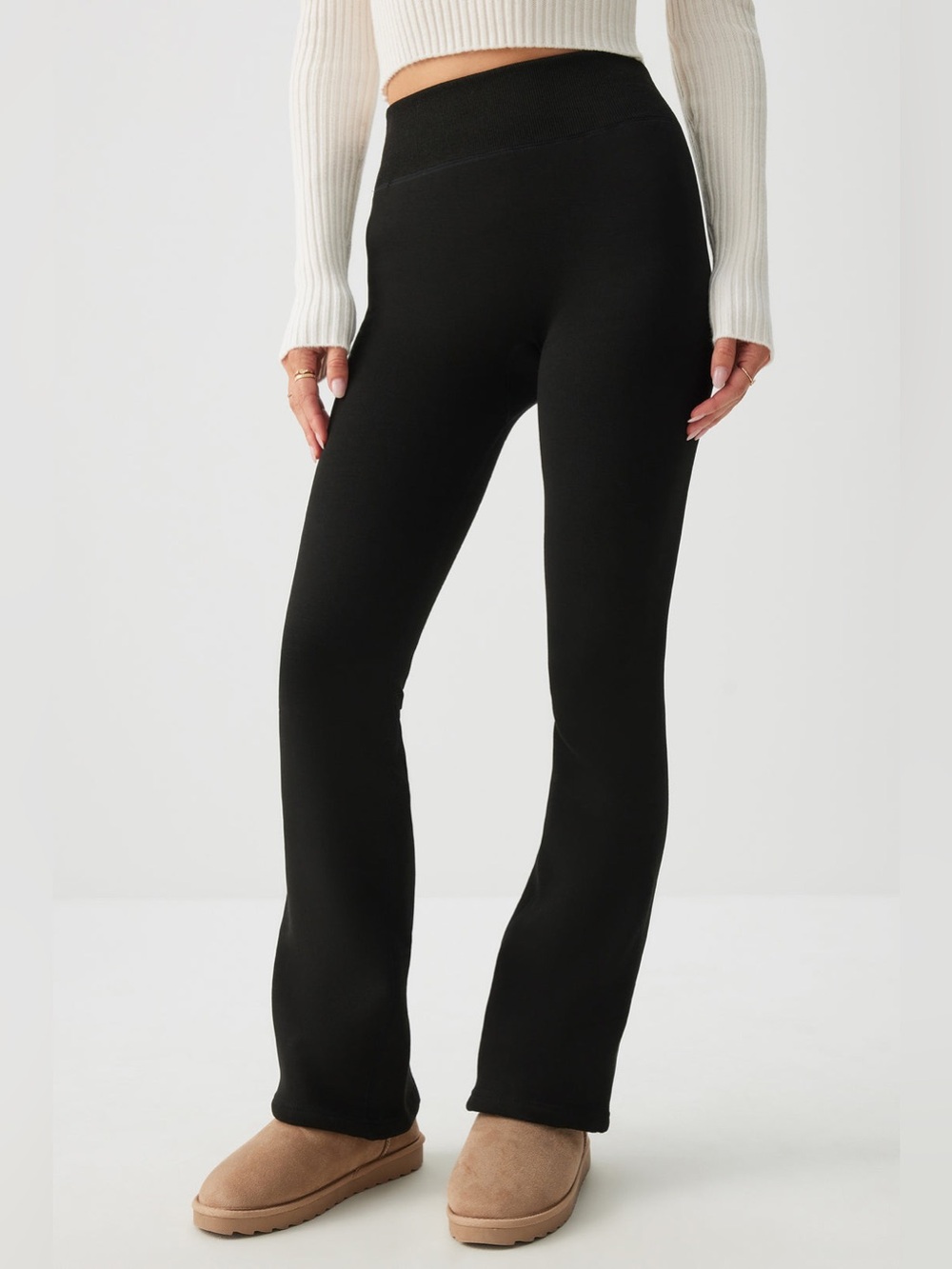 Ardene s High-Rise, split flare Black Knit lounge Pants